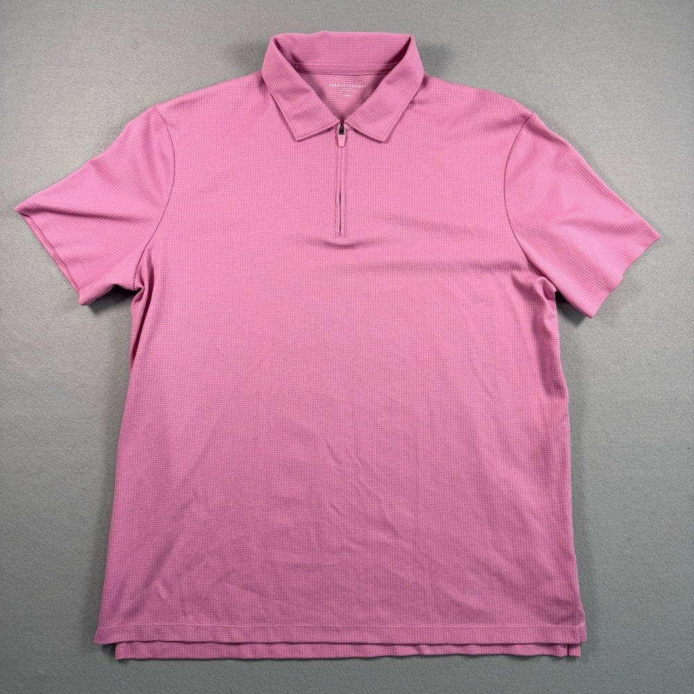 Charles Tyrwhitt 1/4 Zip Polo Shirt Mens Large Pink Textured Golf Sport Casual